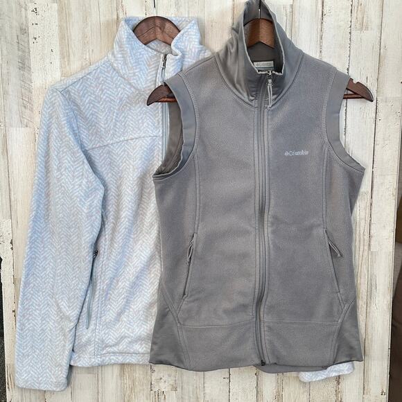 Columbia Jackets & Blazers - Columbia Full-Zip Fleece Jacket 2/Set Medium Gray Vest/Long Outdoor Lightweight